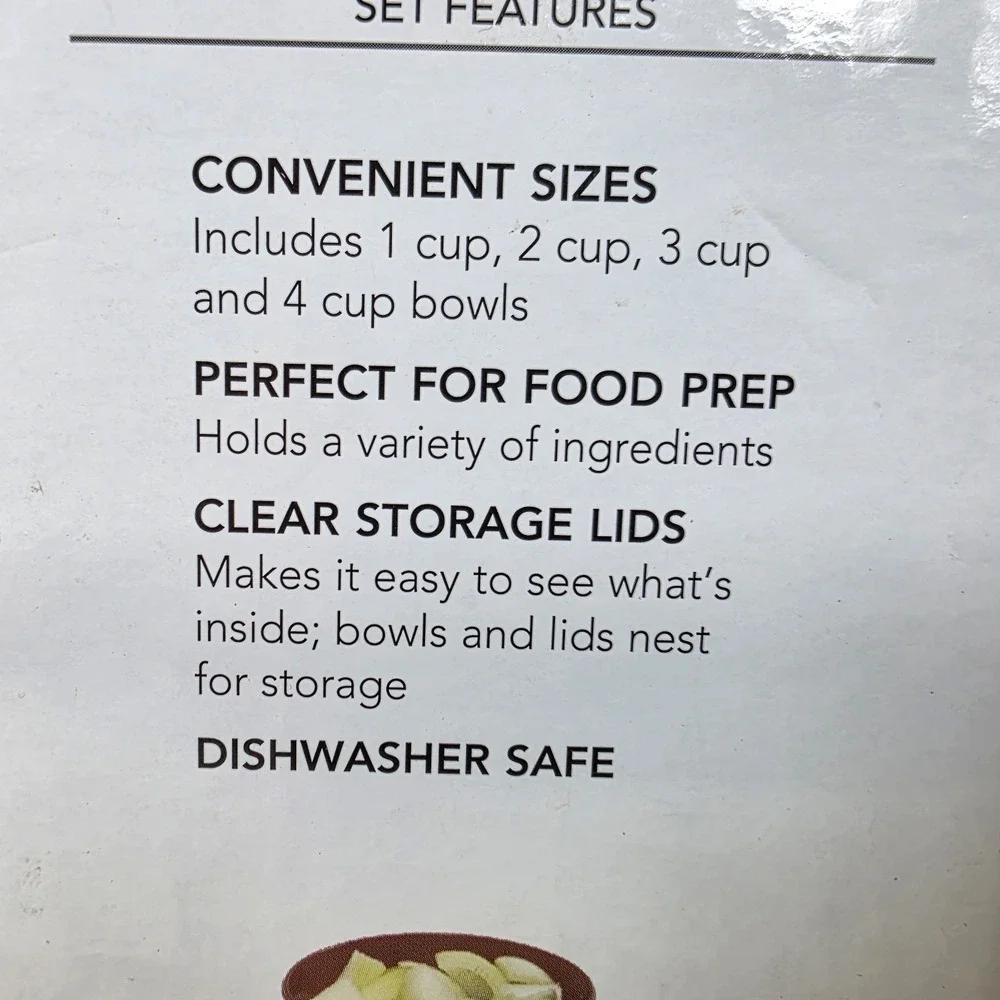 New KitchenAid Empire Red Set of 4 Measuring Prep Bowls 1, 2, 3, & 4 Cup w/ Lids